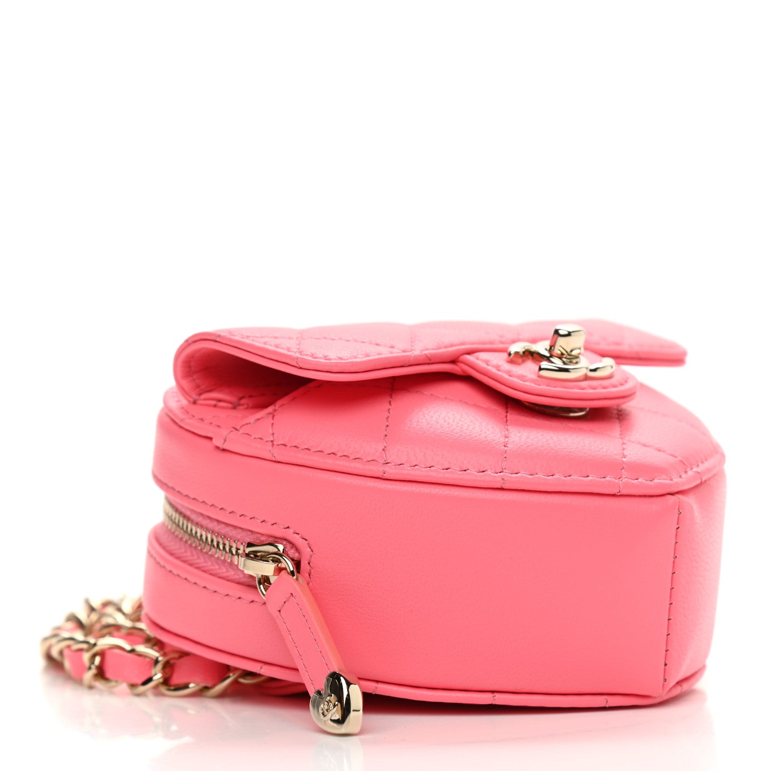 Chanel Lambskin Quilted CC In Love Heart Waist Belt Bag With Chain Pink 4 of 11