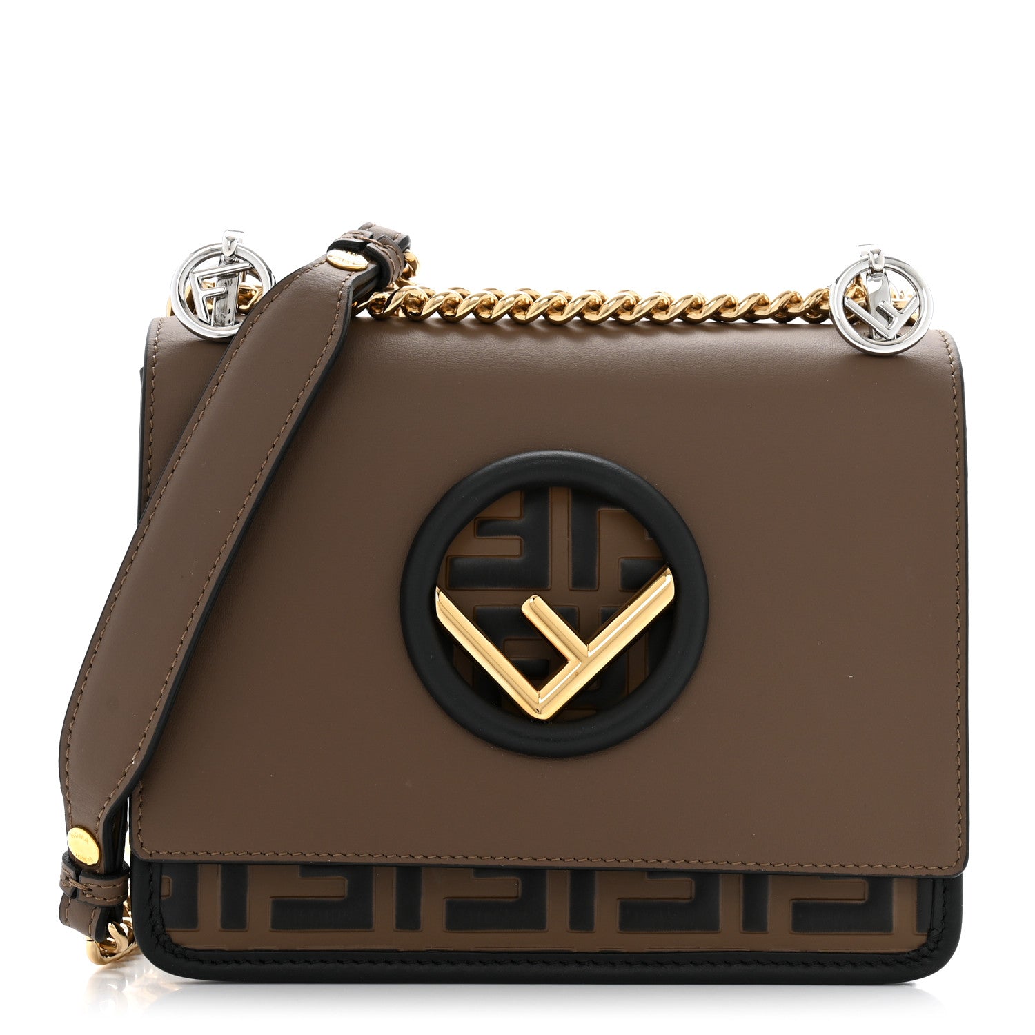 Fendi Vitello Century F is Fendi Bi-Color FF 1974 Embossed Small Kan I Shoulder Bag Maya Black 1 of 12
