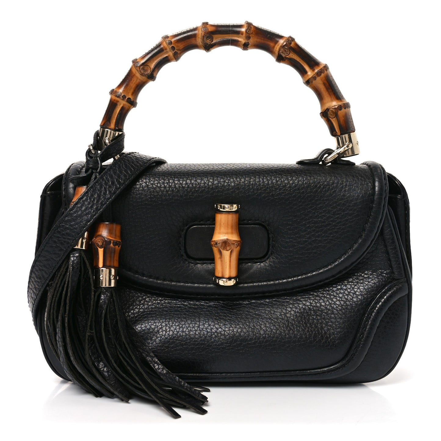 Cellarius Calfskin Medium New Bamboo Top Handle Bag Black