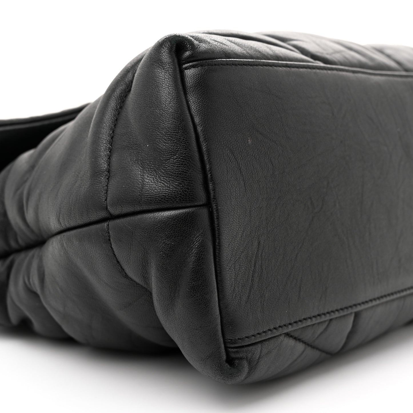 Lambskin Quilted Monogram Monochrome Medium Loulou Puffer Chain Satchel Black