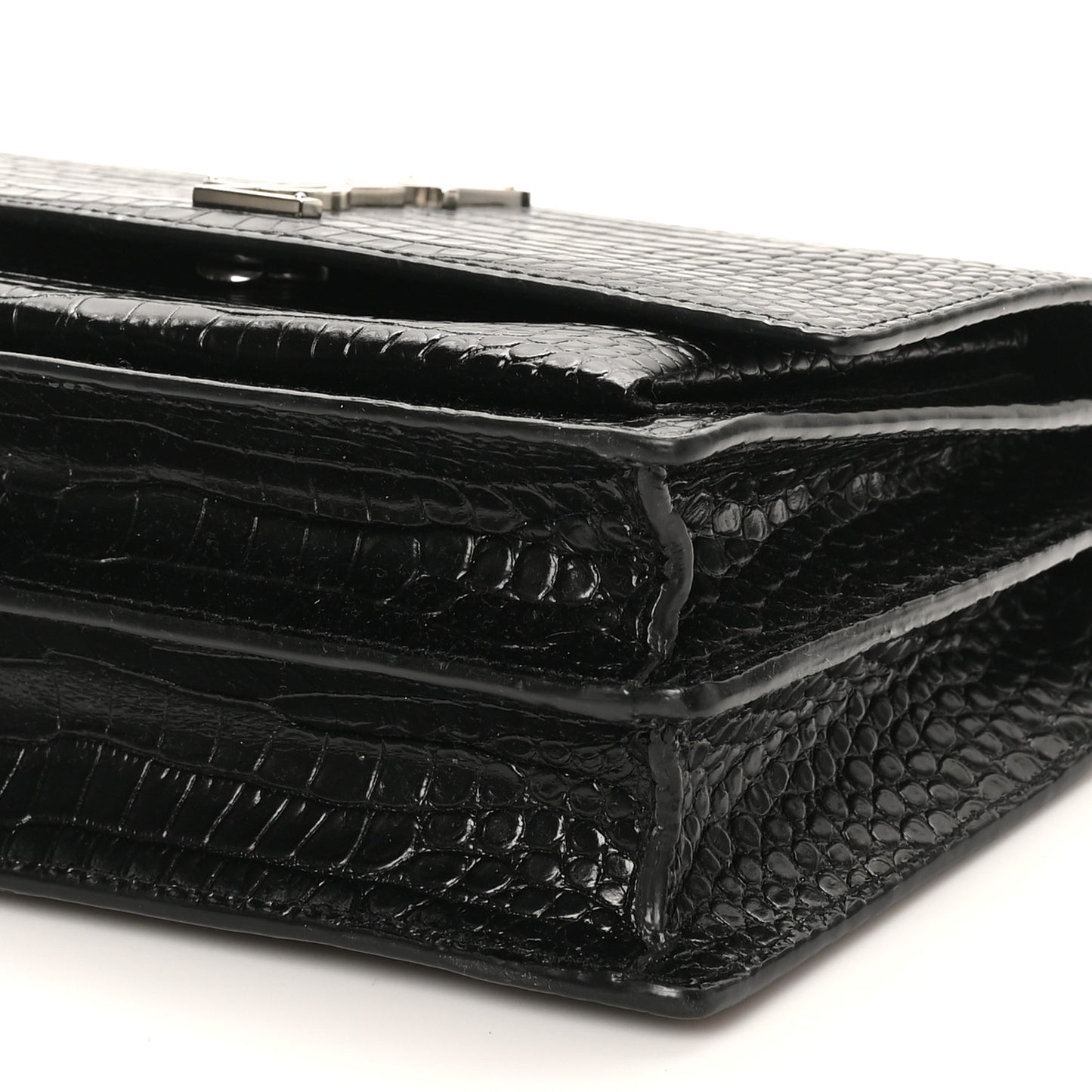 Calfskin Crocodile Embossed Medium Monogram Sunset Black
