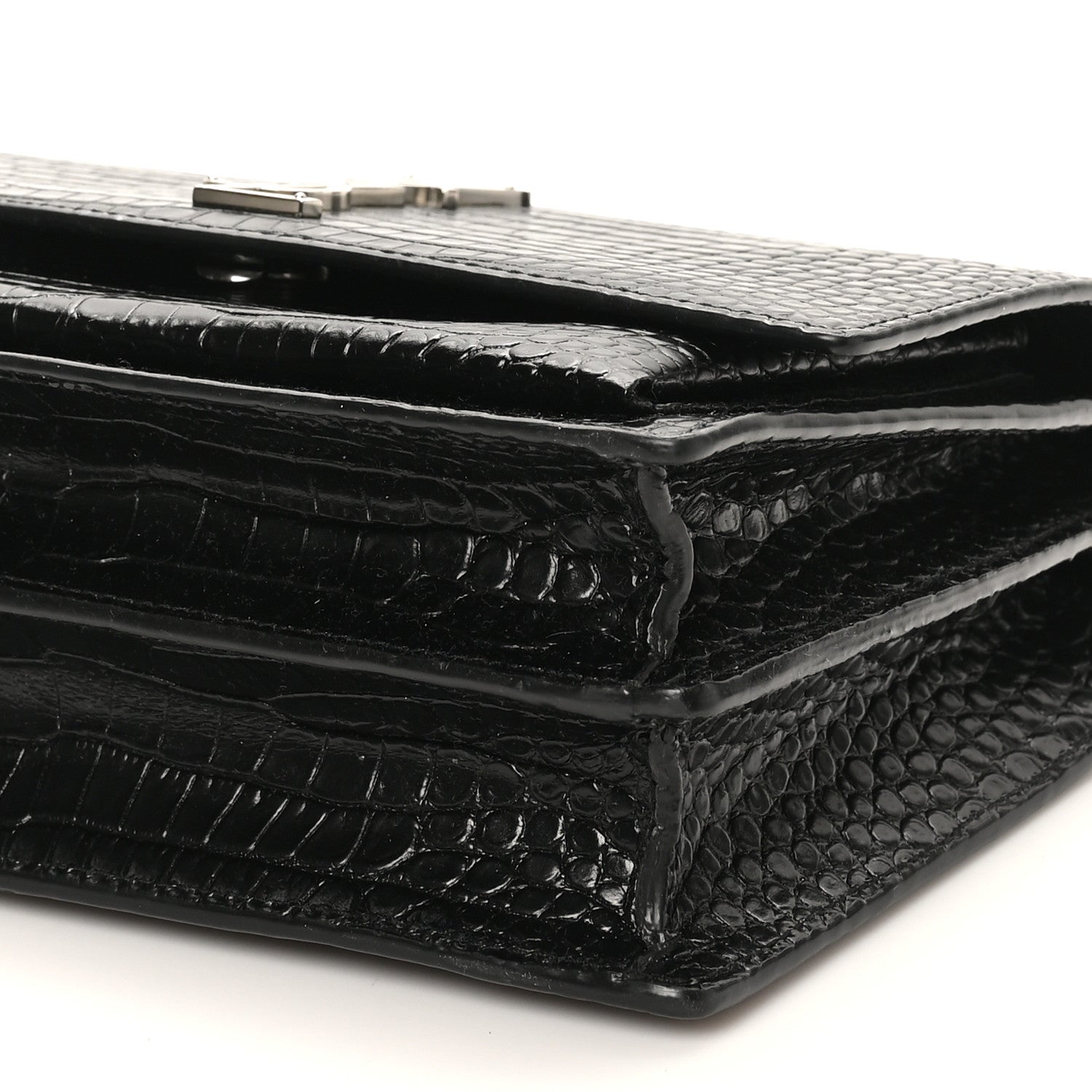 Saint Laurent Calfskin Crocodile Embossed Medium Monogram Sunset Black 9 of 10