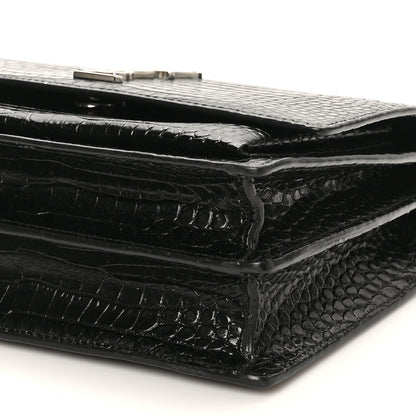 Saint Laurent Calfskin Crocodile Embossed Medium Monogram Sunset Black 9 of 10