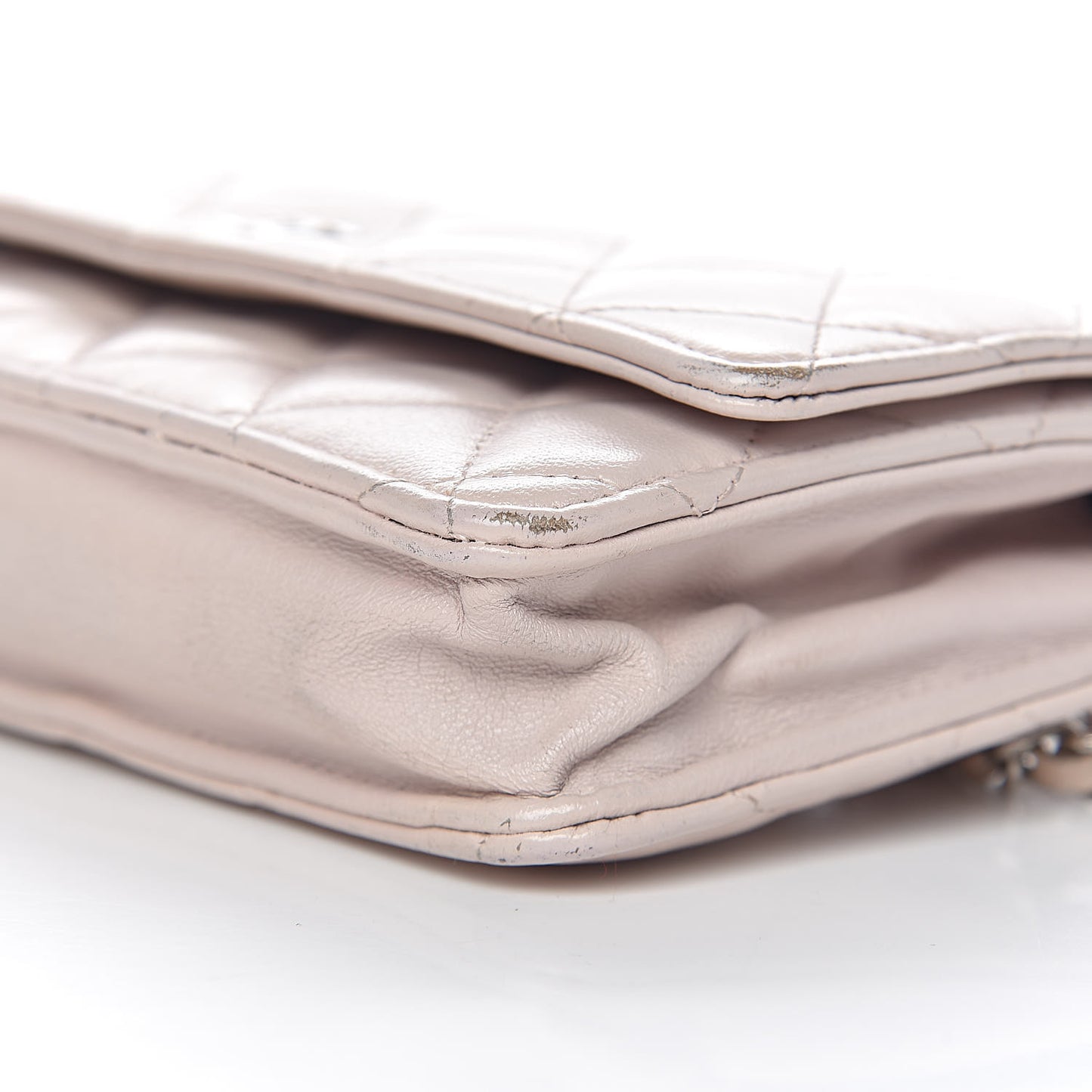Lambskin Quilted Wallet On Chain WOC Rose Pale