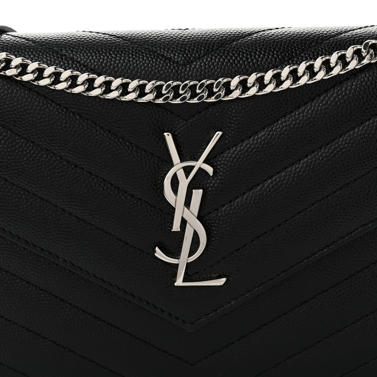 Grain De Poudre Matelasse Chevron Monogram Envelope Chain Wallet Black