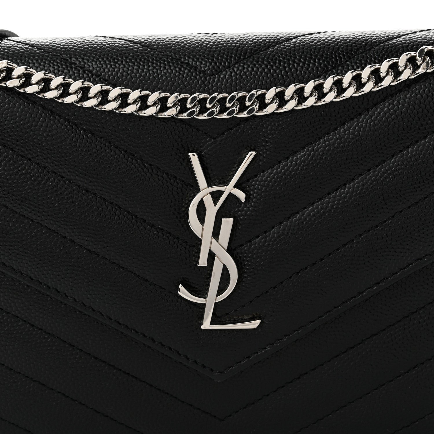 Saint Laurent Grain De Poudre Matelasse Chevron Monogram Envelope Chain Wallet Black 8 of 10