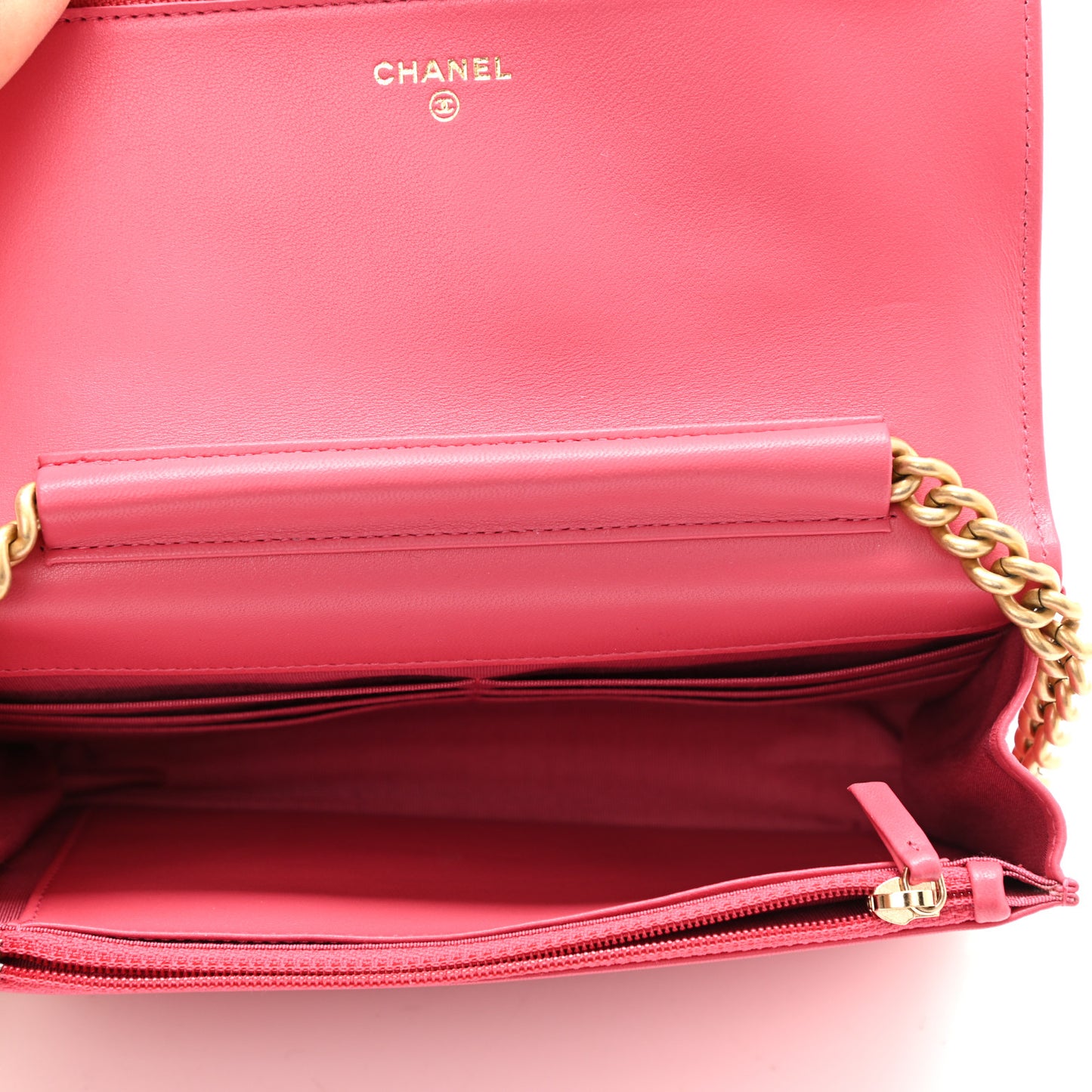Lambskin Quilted Boy Wallet On Chain WOC Fuchsia