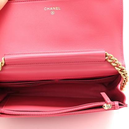 Chanel Lambskin Quilted Boy Wallet On Chain WOC Fuchsia 6 of 12