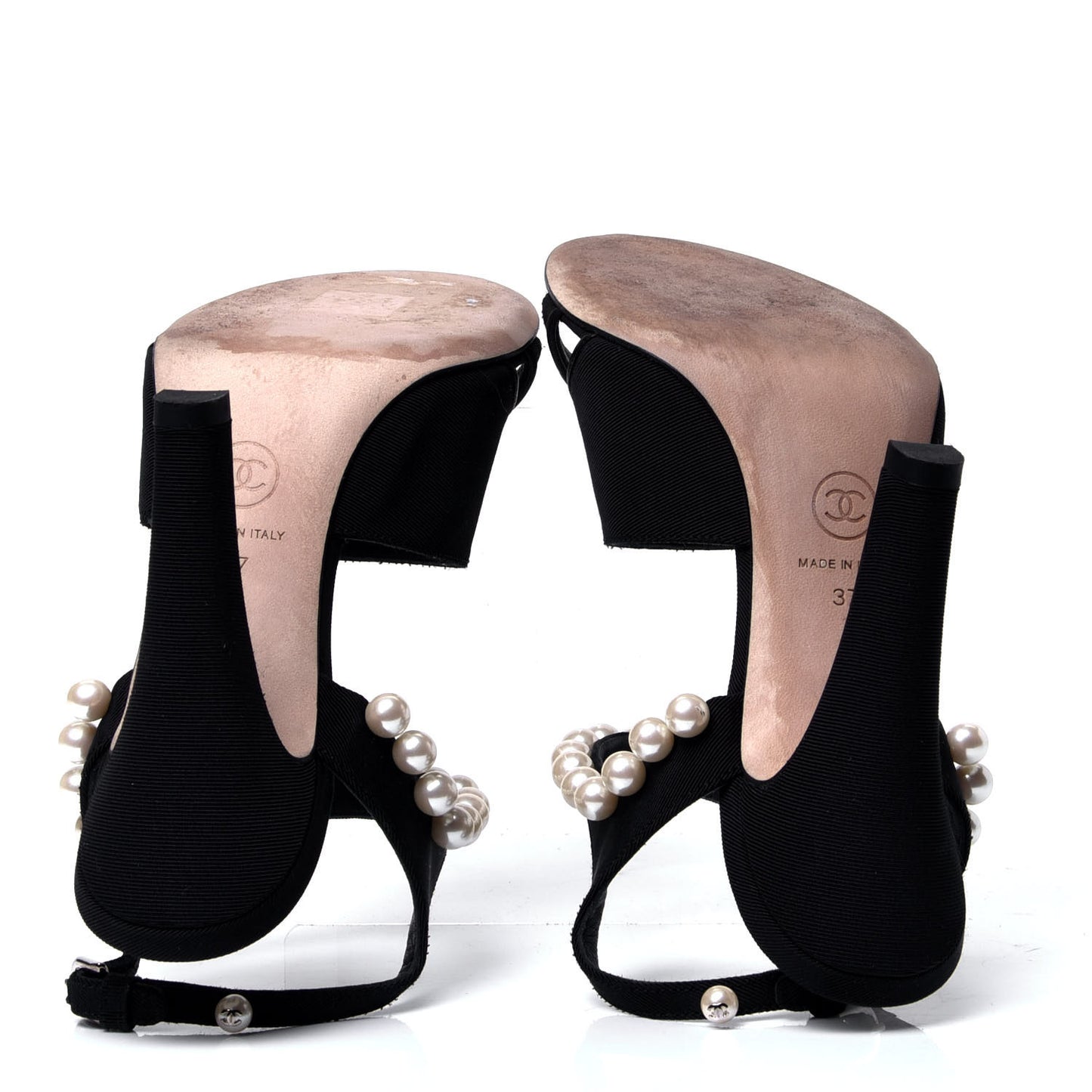 Lambskin Pearl Sandals 37 Black