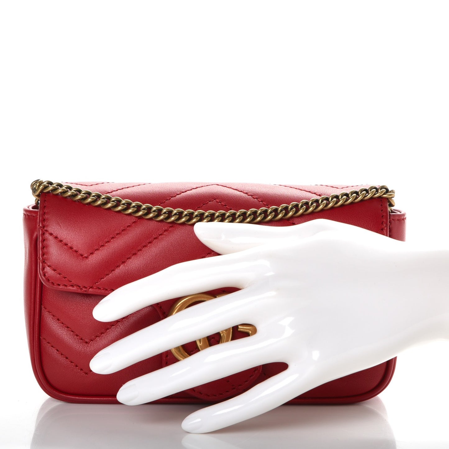 Calfskin Matelasse Super Mini GG Marmont Shoulder Bag Hibiscus Red