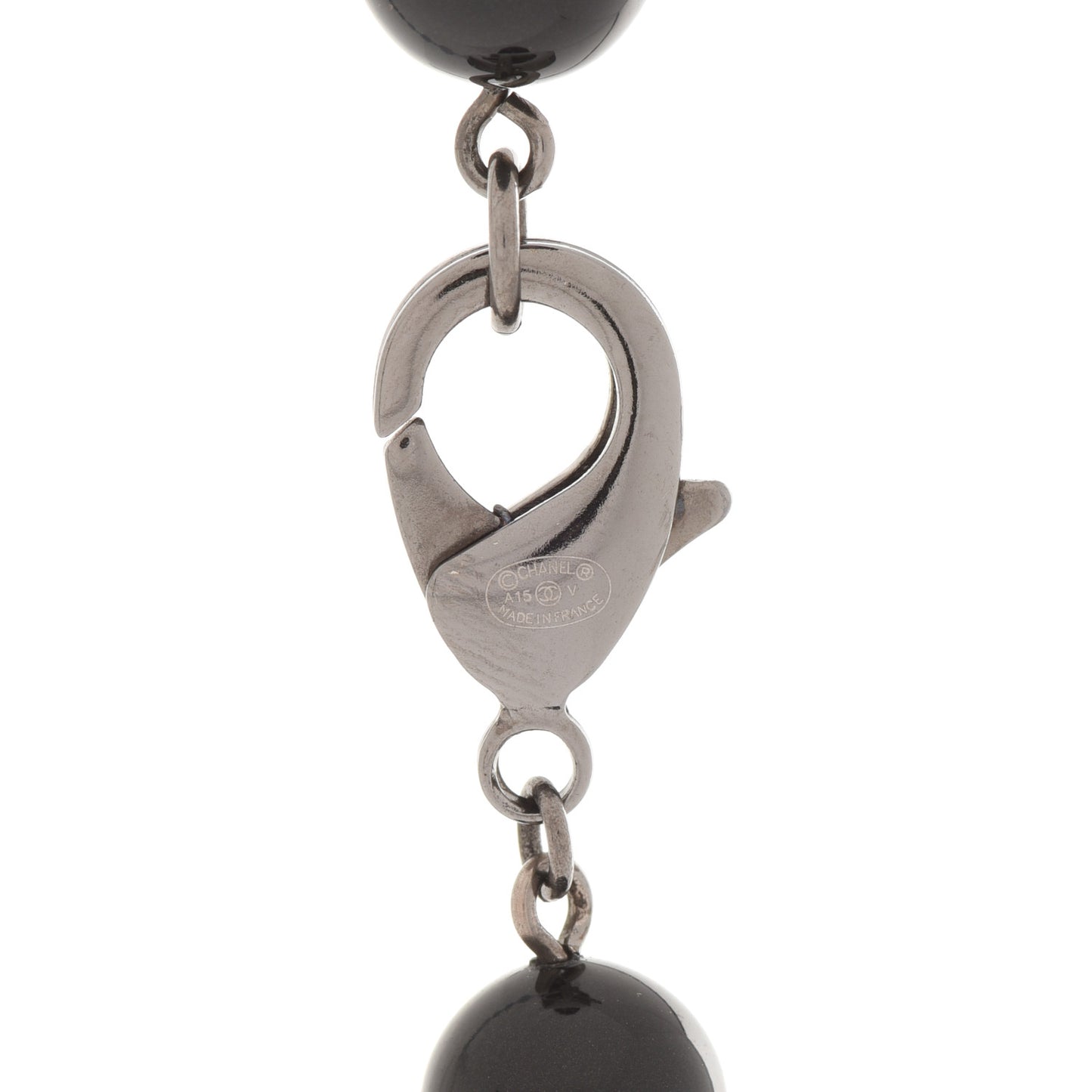 Ruthenium Pearl Beaded CC Long Necklace Black