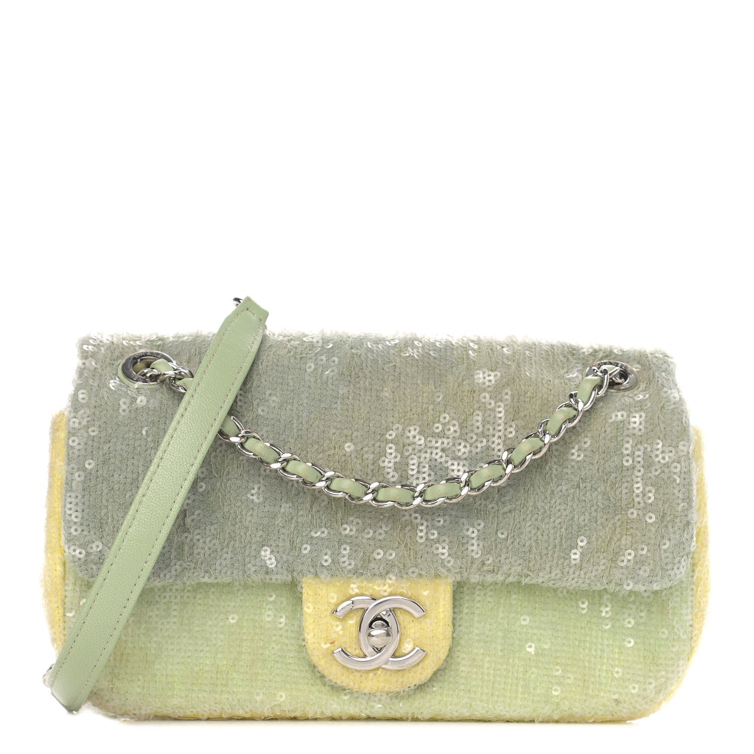 Chanel Sequin Mini Waterfall Flap Green Light Green Yellow 1 of 16