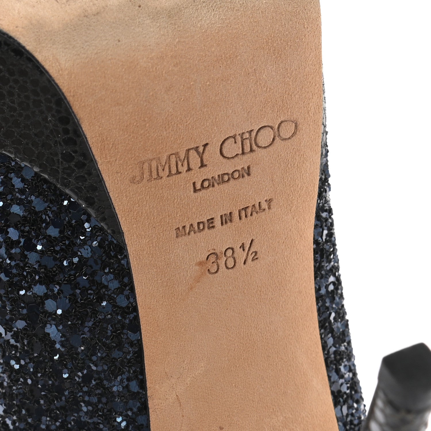 Jimmy Choo Coarse Glitter Peep Toe Pumps 38.5 Dark Blue 6 of 7