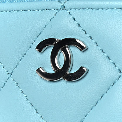 Chanel Lambskin Quilted Arm Coin Purse Neon Blue 10 of 11