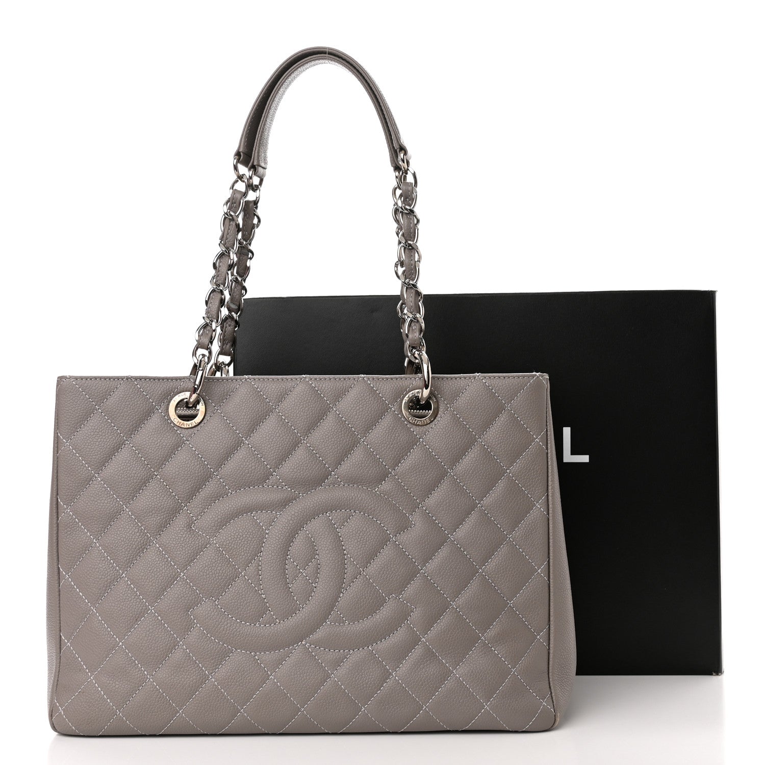 Chanel Caviar Quilted Grand Shopping Tote GST Light Grey 12 of 16