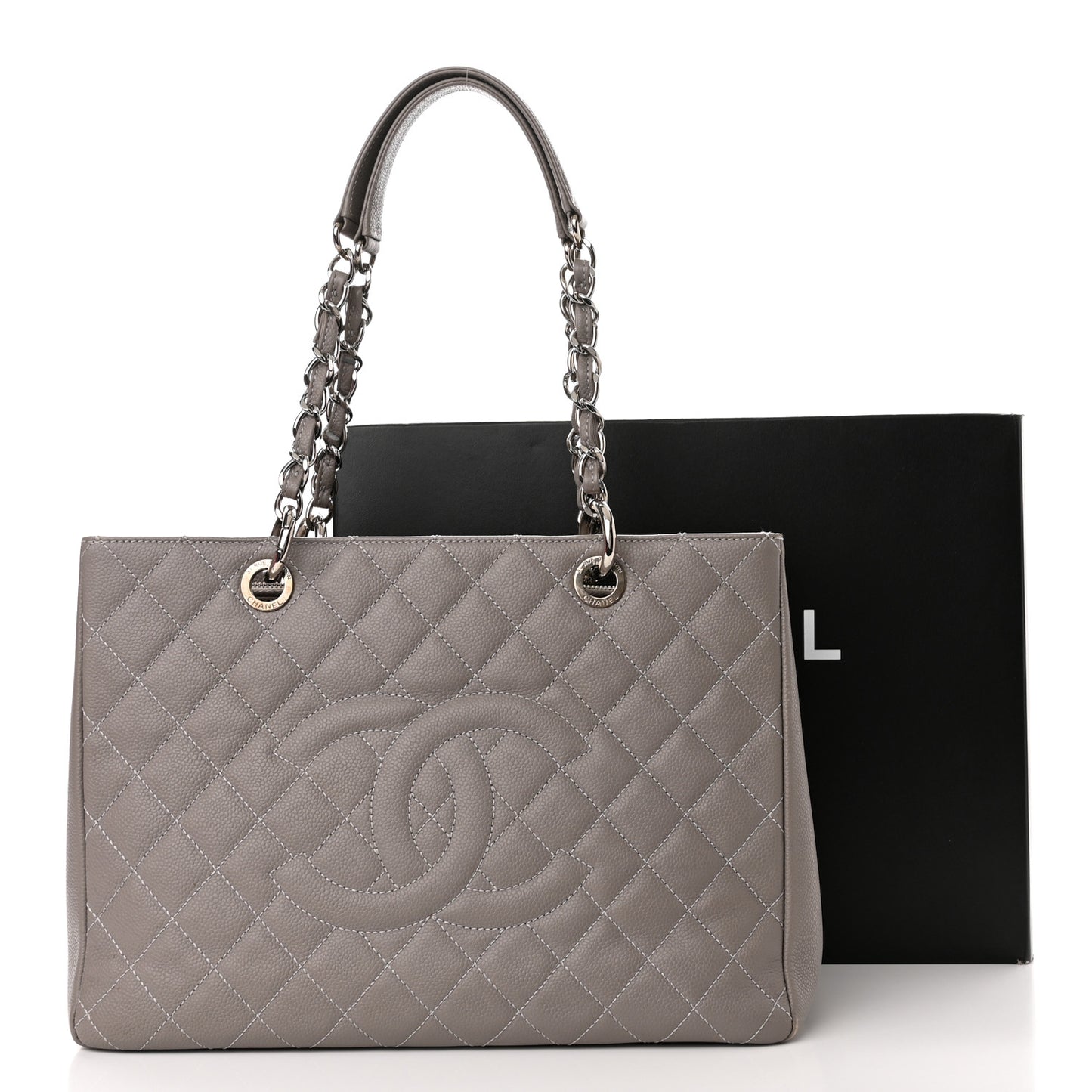 Caviar Quilted Grand Shopping Tote GST Light Grey