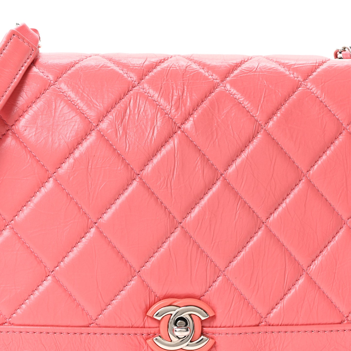 Crumpled Calfskin Quilted Bi Vintage Small Single Flap Pink