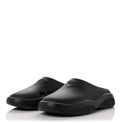Prada Soft Mellow Rubber Triangle Logo Embossed Womens 25mm Mules 38 Black 3 of 8