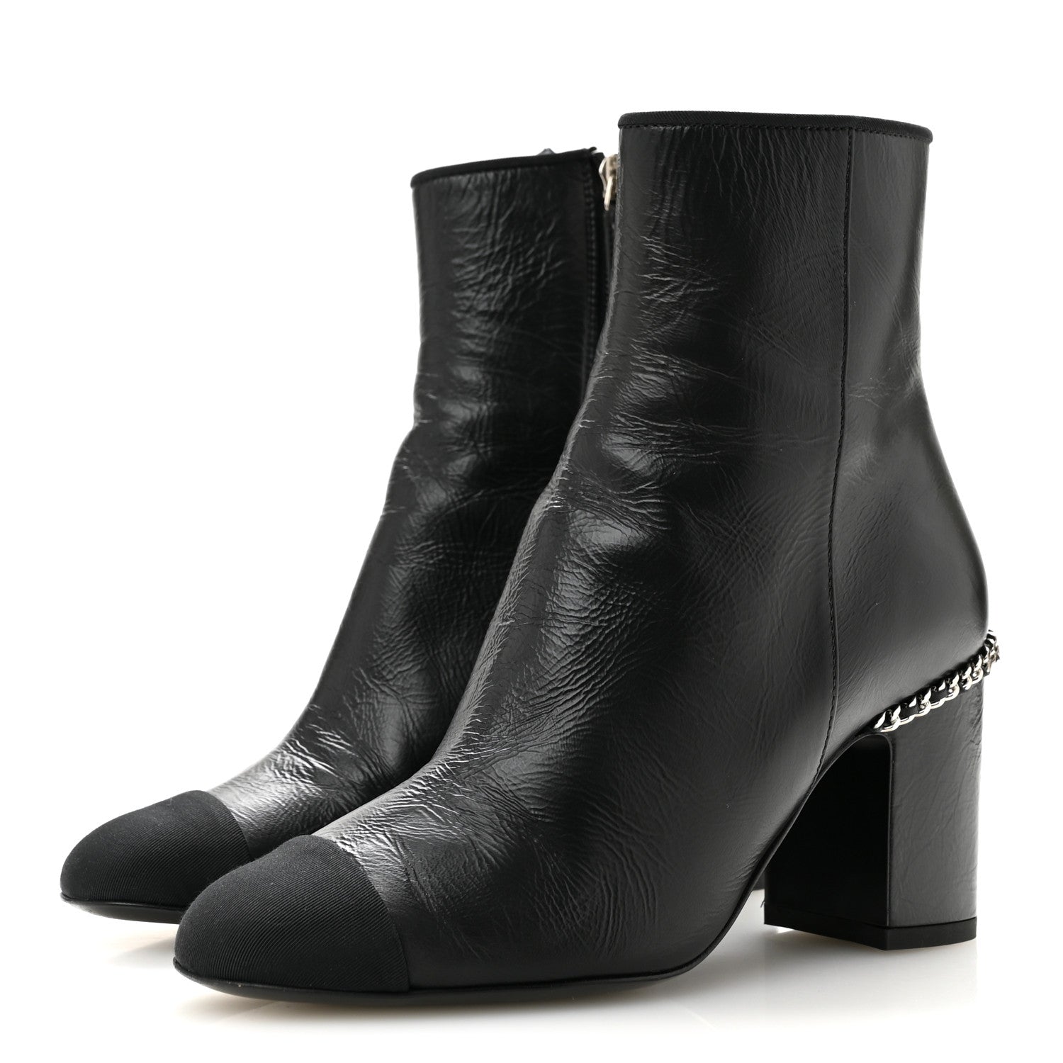 Chanel Crumpled Calfskin Cap Toe Chain Short Boots 35 Black 4 of 10