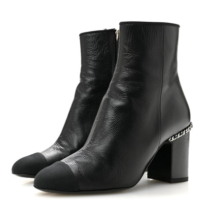 Chanel Crumpled Calfskin Cap Toe Chain Short Boots 35 Black 4 of 10