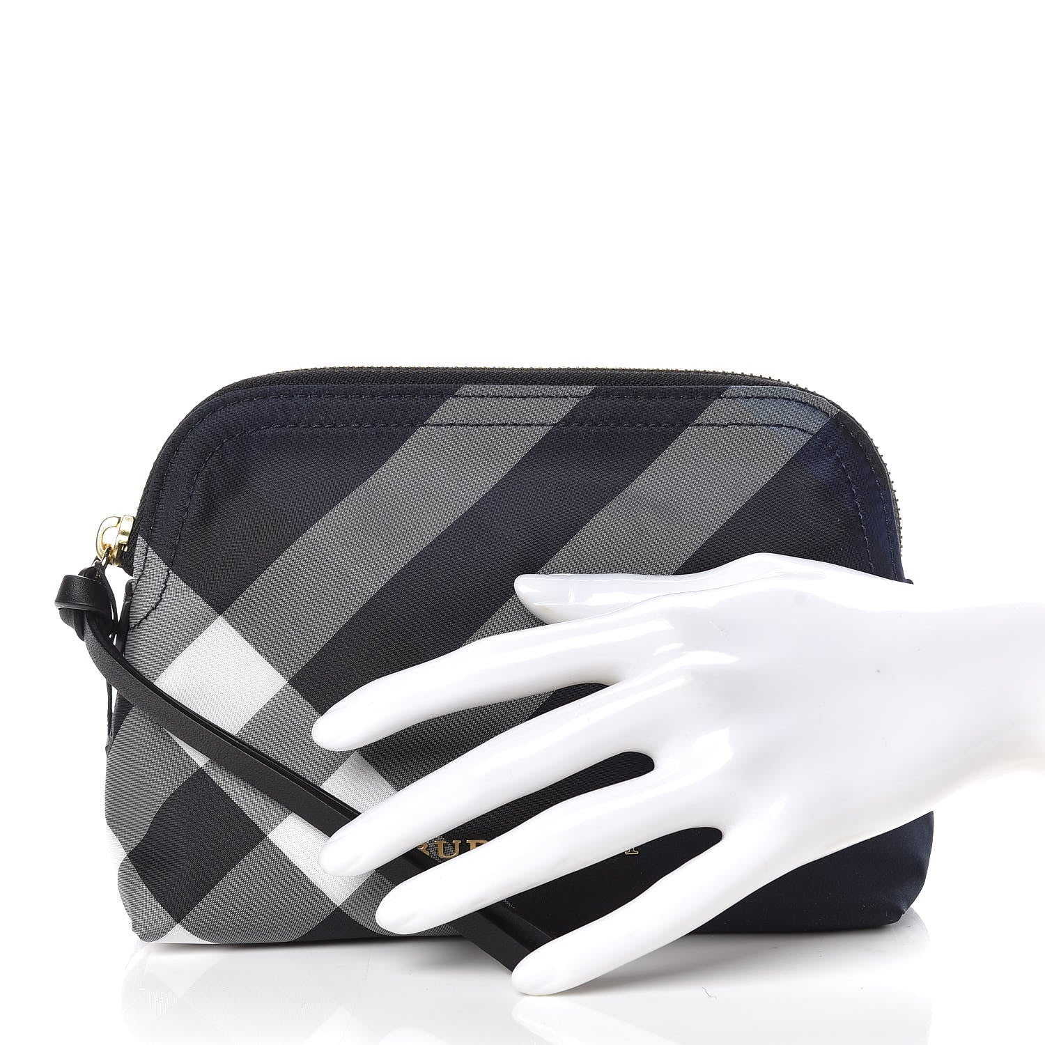Burberry Nylon Nova Check Zip Top Pouch Indigo Blue 2 of 9