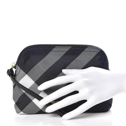 Burberry Nylon Nova Check Zip Top Pouch Indigo Blue 2 of 9