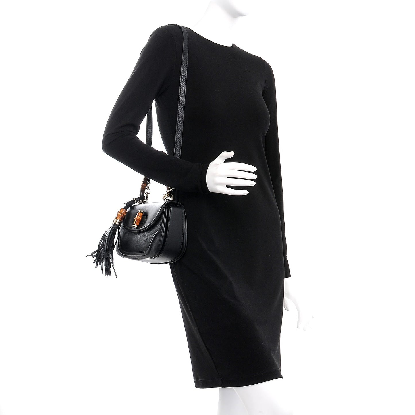 Cellarius Calfskin Small New Bamboo Top Handle Bag Black