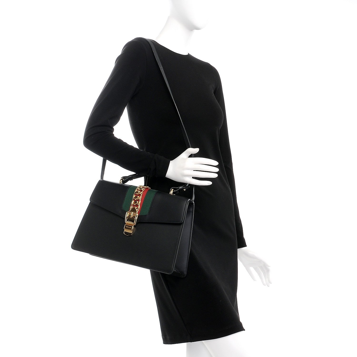 Gucci Calfskin Medium Sylvie Top Handle Bag Black 2 of 8