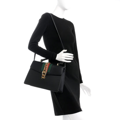 Gucci Calfskin Medium Sylvie Top Handle Bag Black 2 of 8
