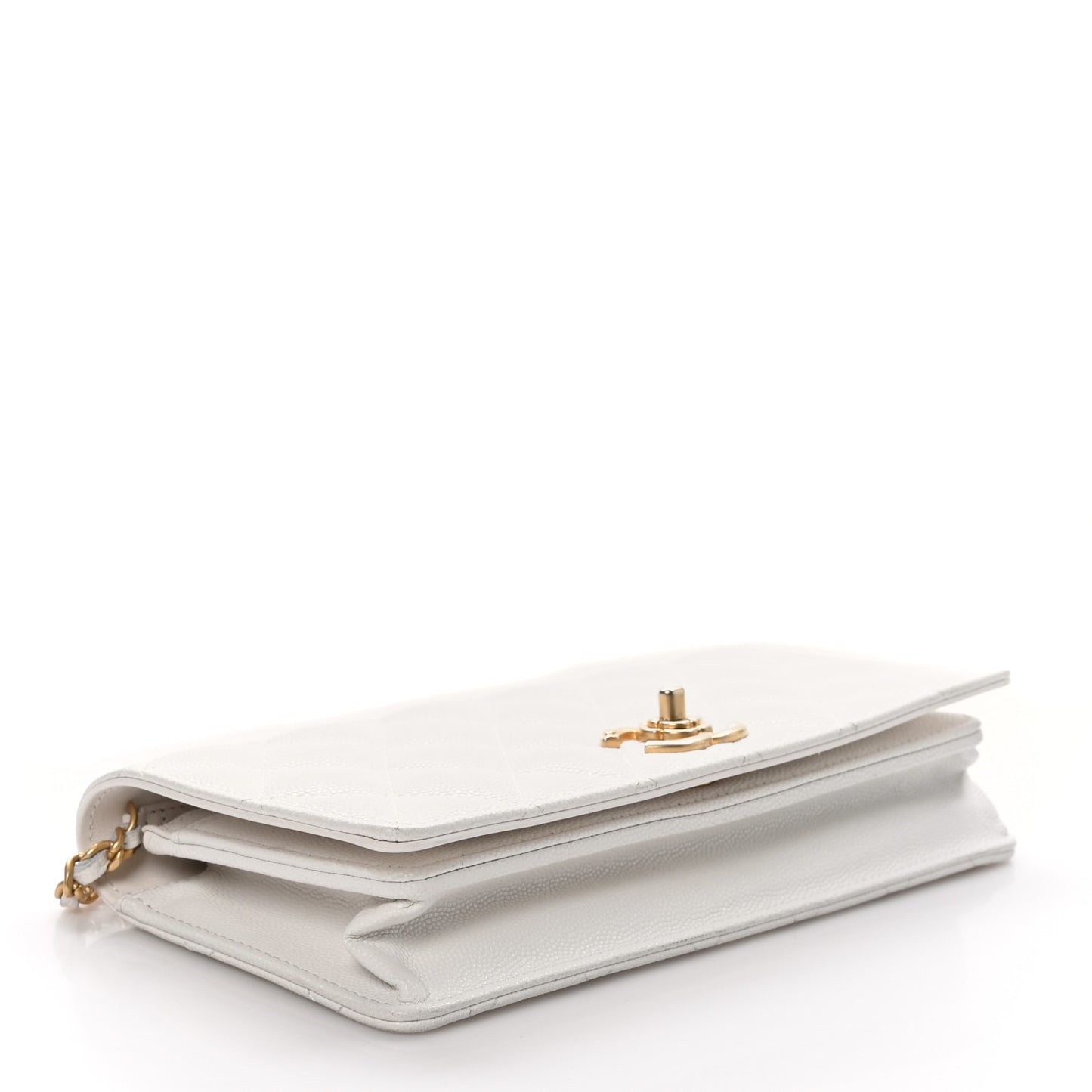 Caviar Quilted Camellia Clutch With Chain White
