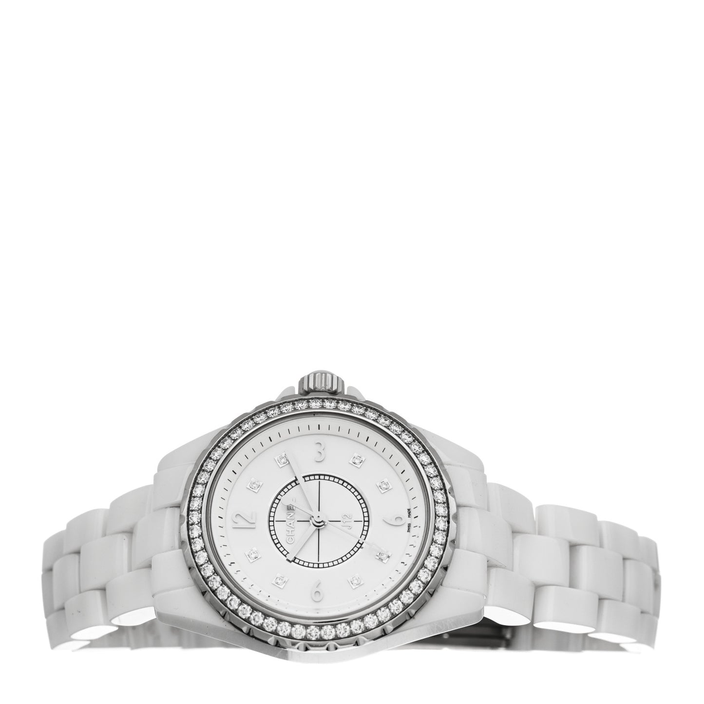 Stainless Steel Ceramic Diamond Bezel 33mm J12 Quartz Watch White