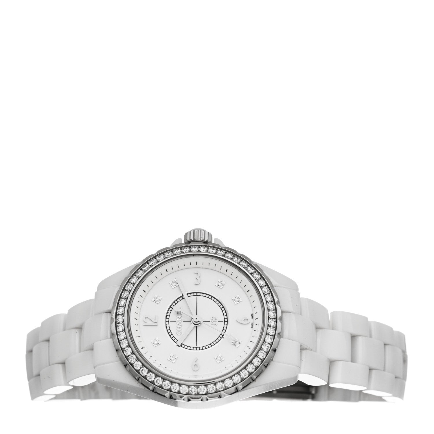 Chanel Stainless Steel Ceramic Diamond Bezel 33mm J12 Quartz Watch White 2 of 5