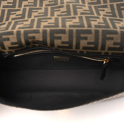 Fendi Fabric Jacquard Paillettes Vitello Seta FF Baguette Testa di Moro Real Ebano 5 of 10