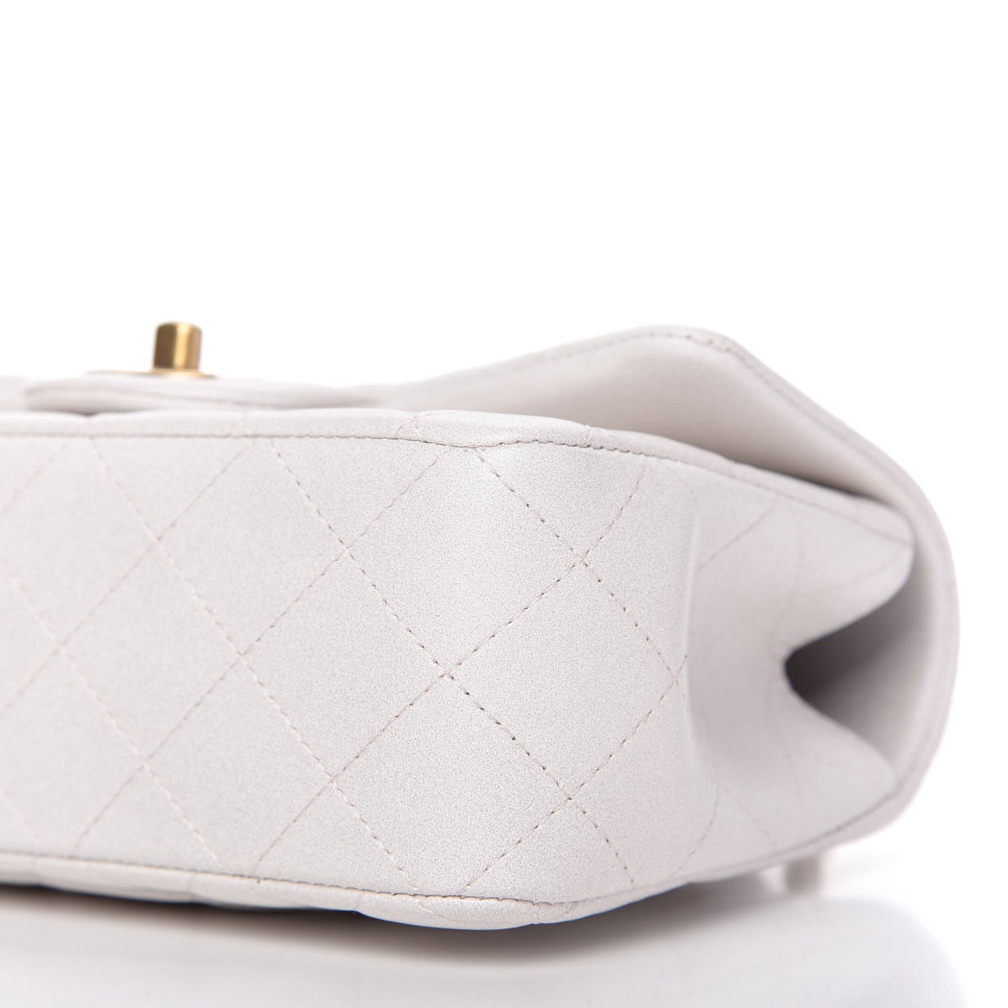 Iridescent Lambskin Quilted Mini Top Handle Rectangular Flap White