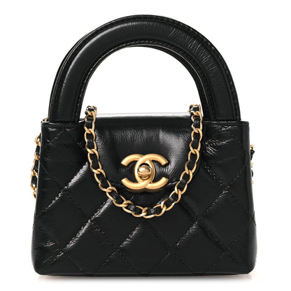 Chanel Shiny Aged Calfskin Quilted Mini Nano Kelly Shopper Black 1 of 10