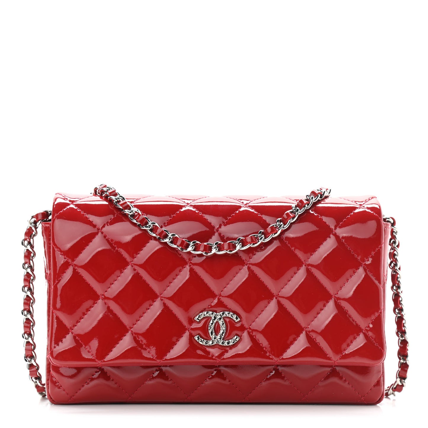 Patent Quilted Brilliant Wallet On Chain WOC Red