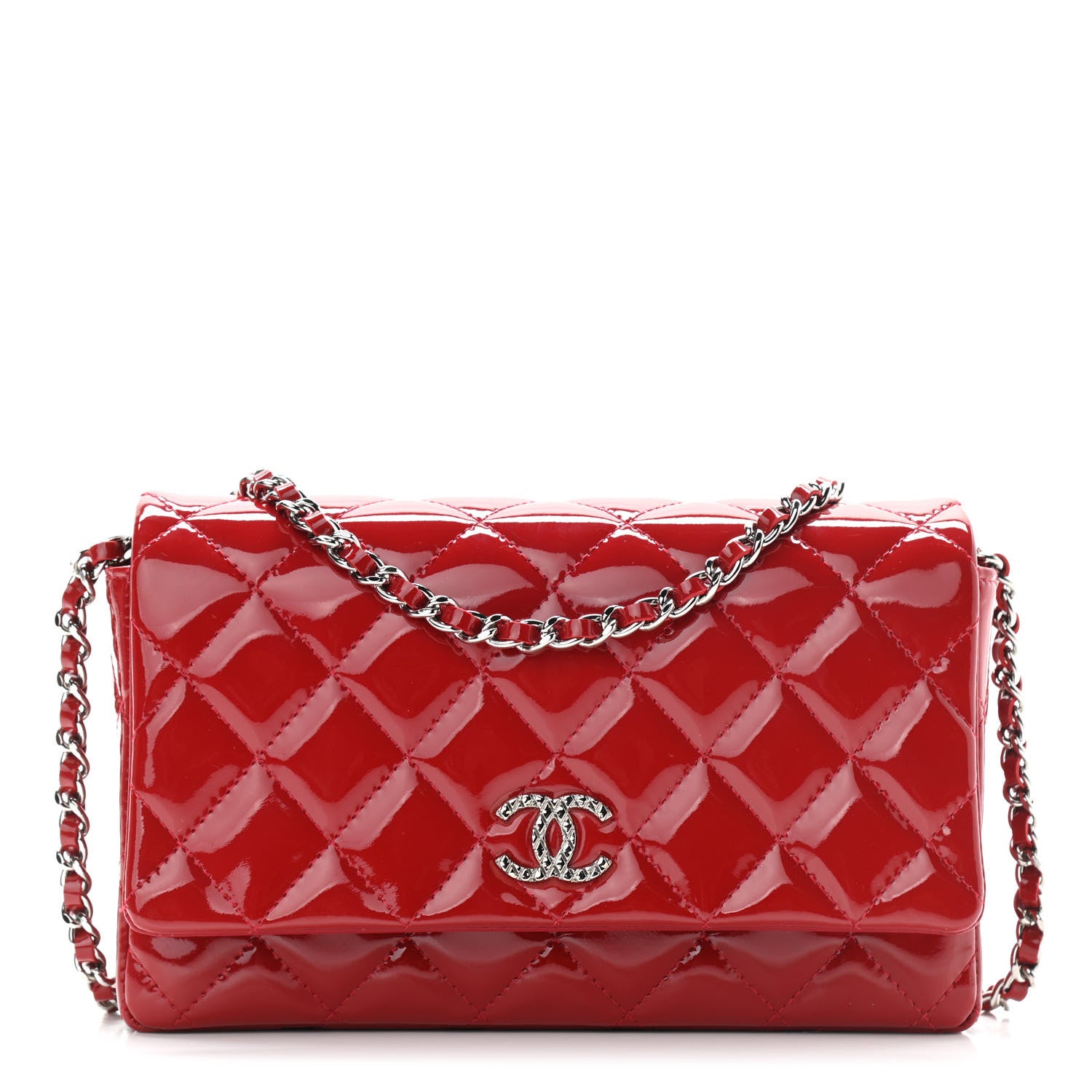Chanel Patent Quilted Brilliant Wallet On Chain WOC Red 1 of 13