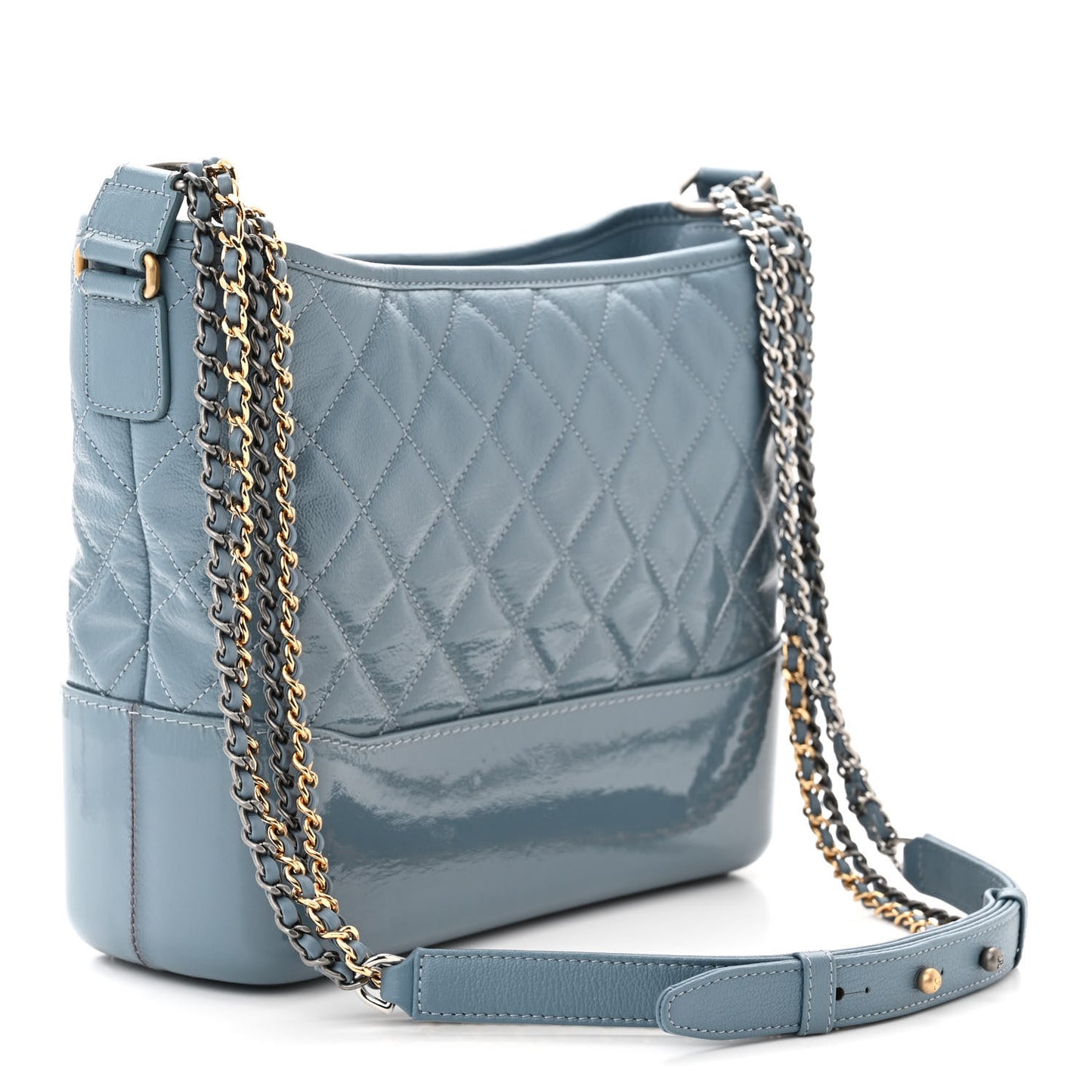 Patent Goatskin Quilted Medium Gabrielle Hobo Blue