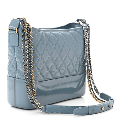 Chanel Patent Goatskin Quilted Medium Gabrielle Hobo Blue 3 of 10