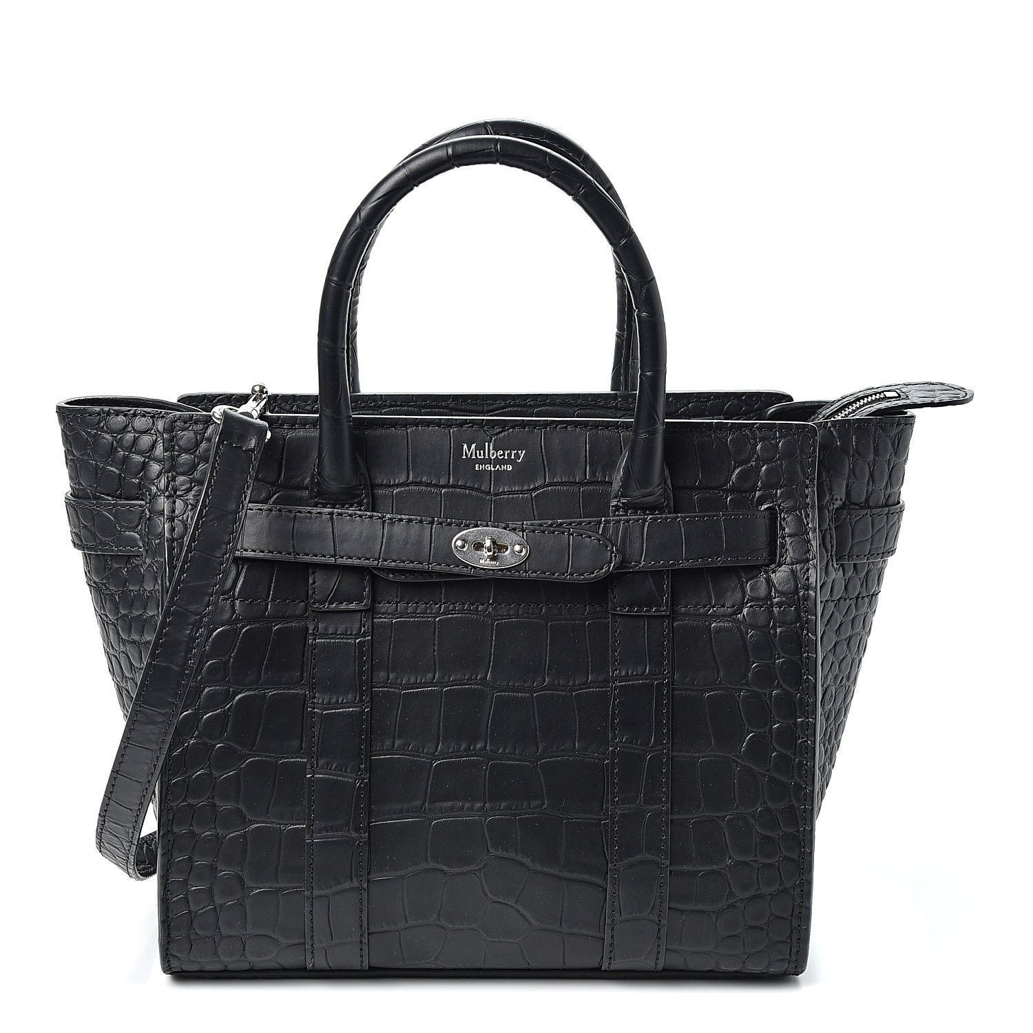 Mulberry Crocodile Embossed Mini Zipped Bayswater Black 1 of 8