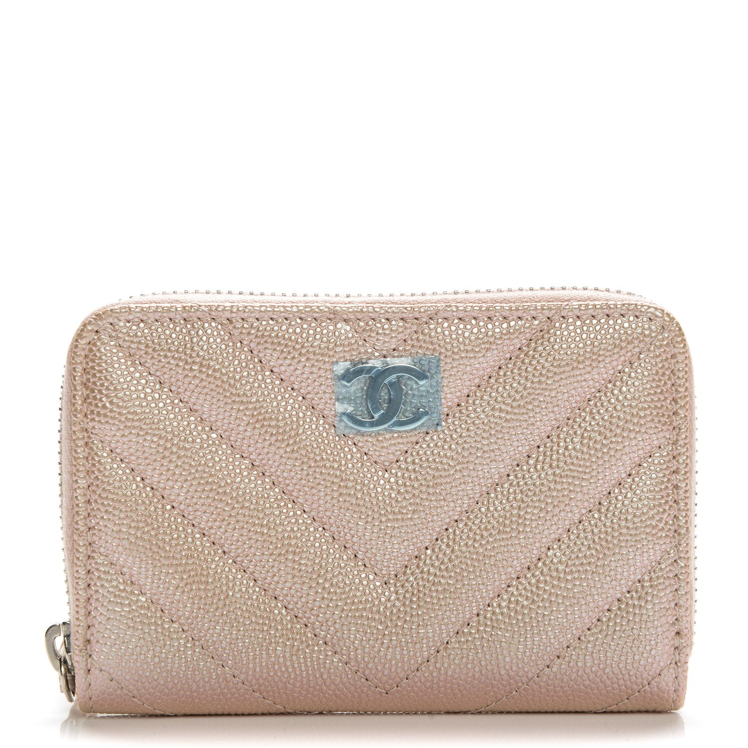 Chanel Metallic Caviar Chevron Quilted Zip Around Coin Purse Light Gold 1 of 7