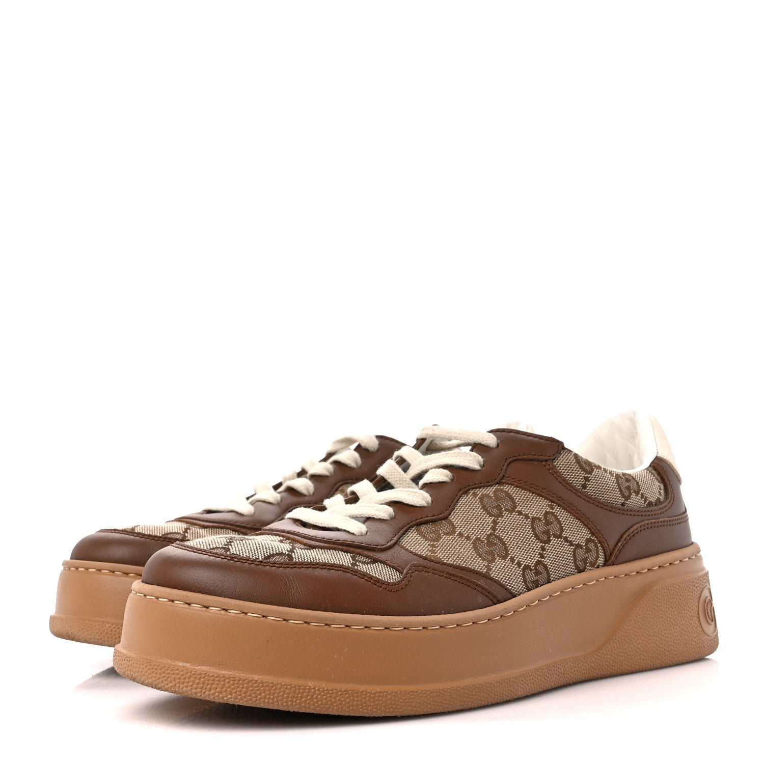 Gucci Calfskin GG Monogram Womens Platform 55mm Sneakers 39 Hezelnut Beige Ebony Mystic White 3 of 10