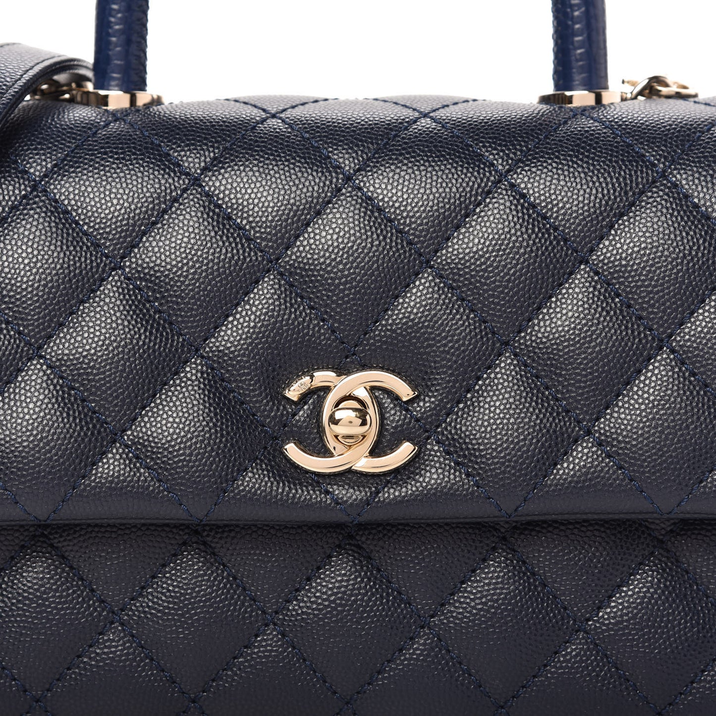 Caviar Quilted Mini Coco Handle Flap Navy Blue