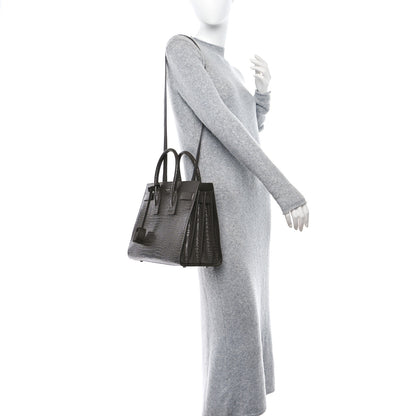 Saint Laurent SAINT LAURENT Calfskin Crocodile Embossed Small Sac De Jour Brown 2 of 9
