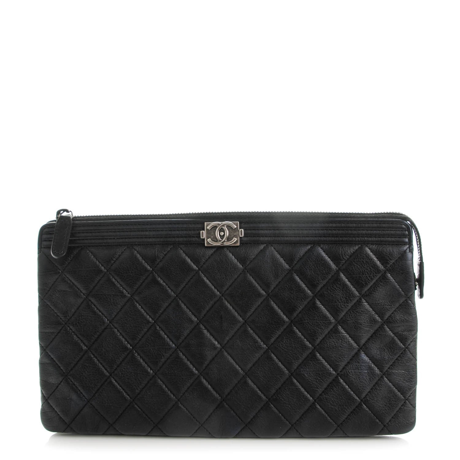 Chanel Calfskin Quilted Small Zipped Boy Pouch Black 1 of 8