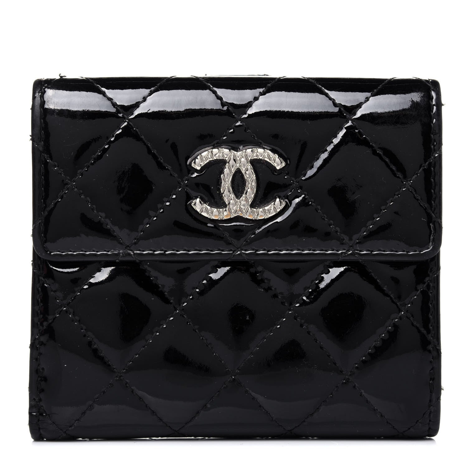 Chanel Patent Quilted Brilliant French Flap Wallet Black 1 of 17