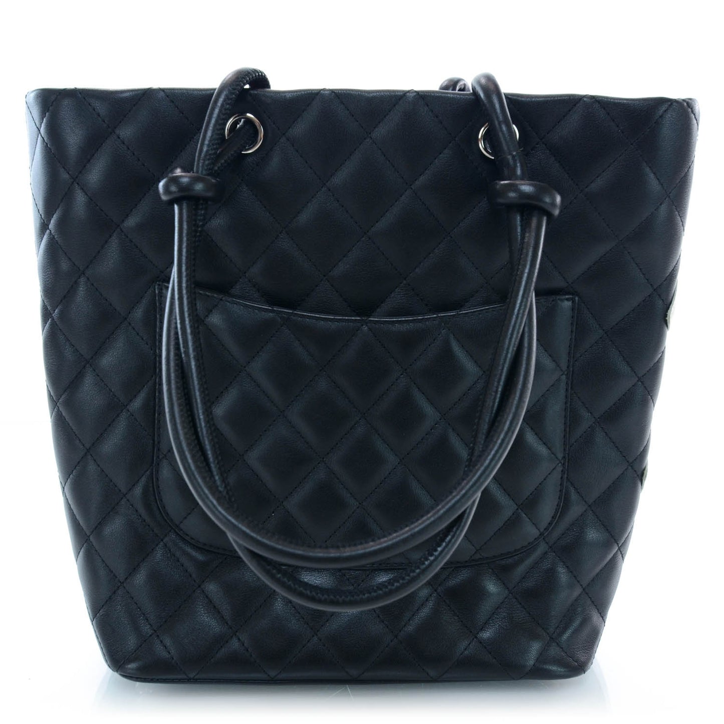 Calfskin Quilted Medium Cambon Tote Black White