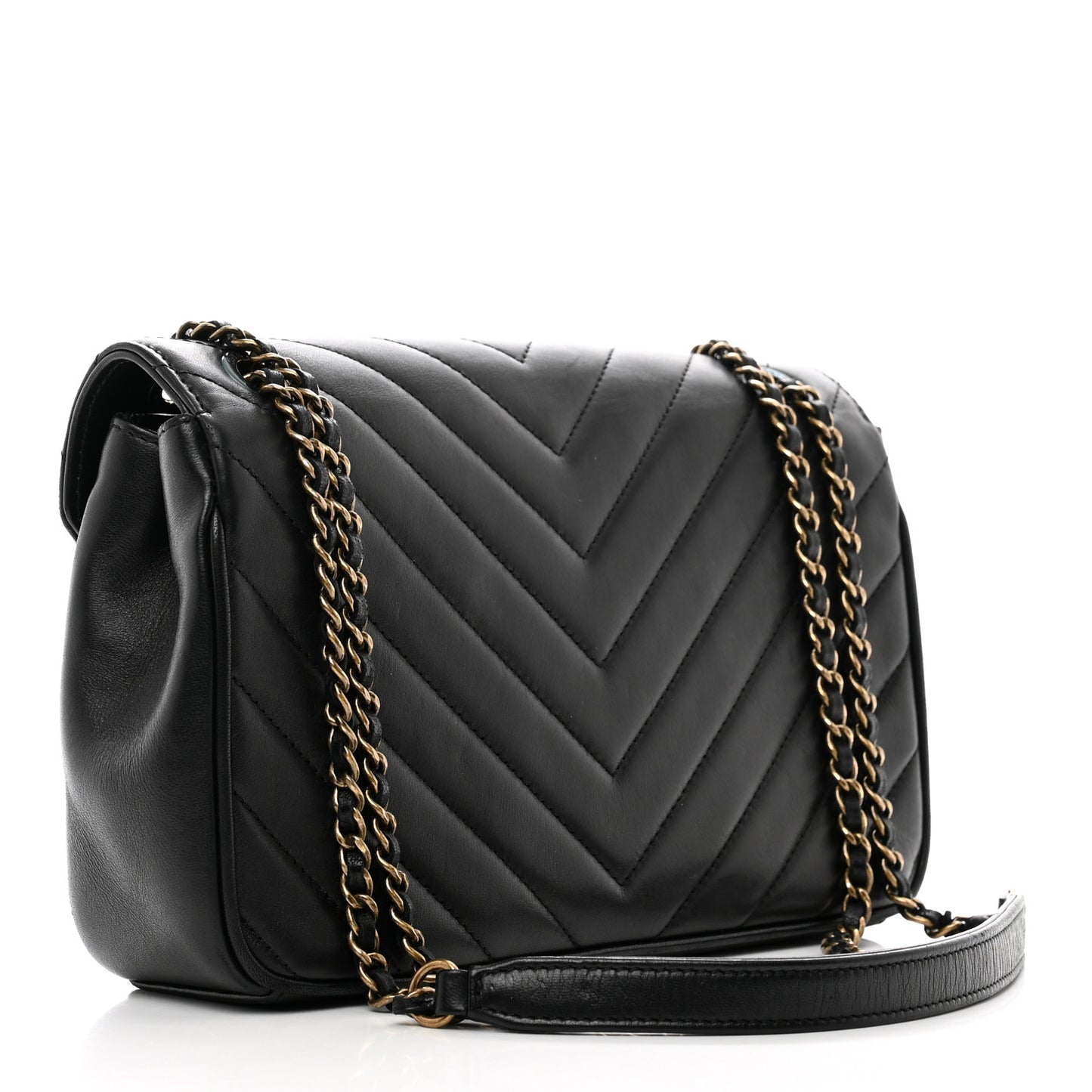 Lambskin Chevron Quilted Small Pyramid CC Flap Black