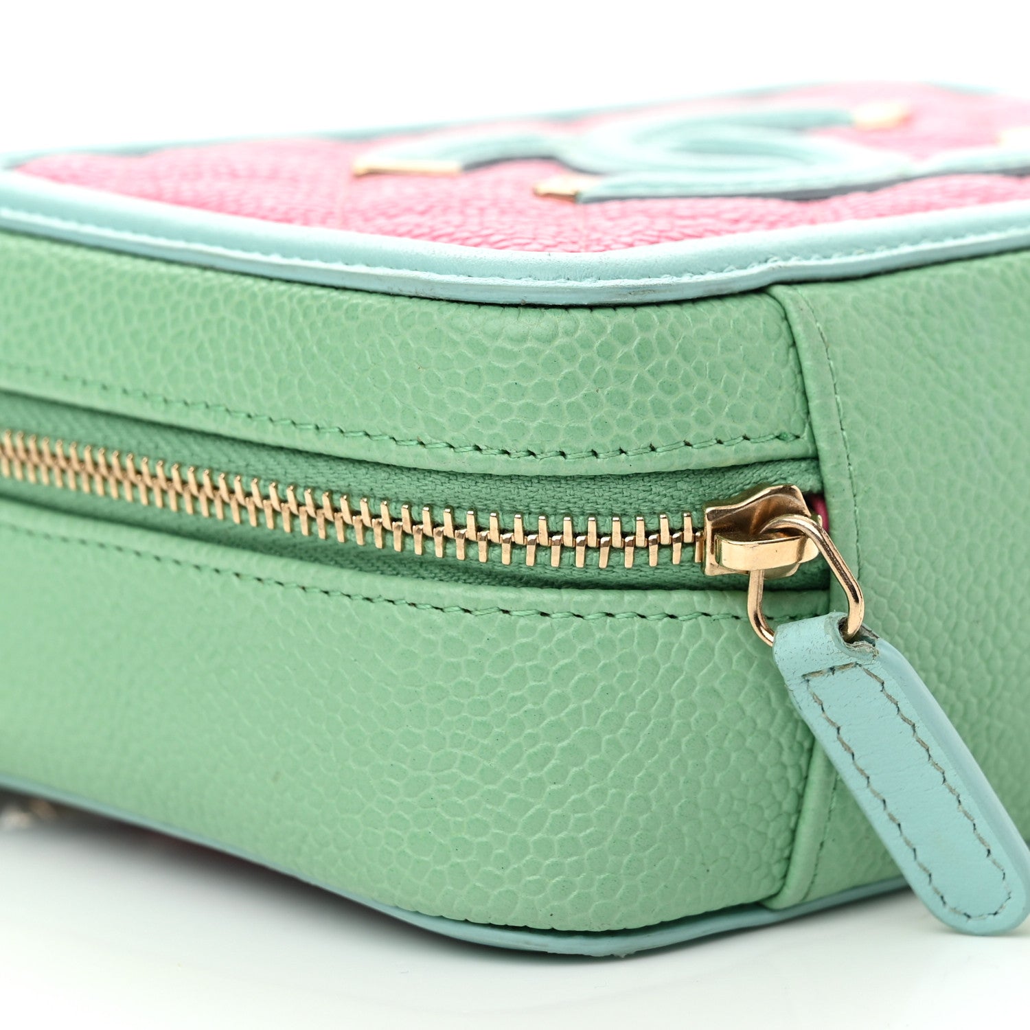 Chanel Caviar Quilted Filigree Vanity Clutch With Chain Pink Light Blue Green 9 of 11