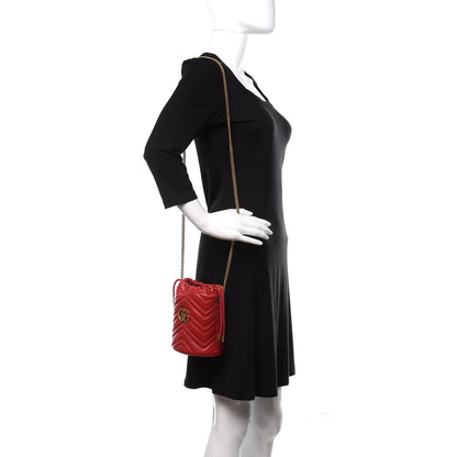 Gucci Calfskin Matelasse Mini GG Marmont 2.0 Bucket Bag Hibiscus Red 2 of 10